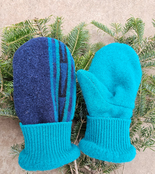 Turquoise Serape Mittens Gloves Wool Mittens